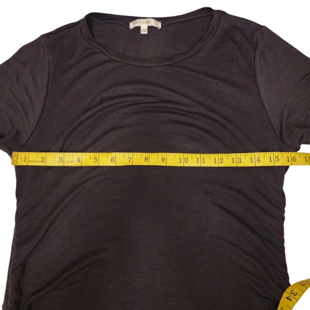 Black Short Sleeve Stretchy Mini Dress with Rouched Sides - Picture 7 of 9